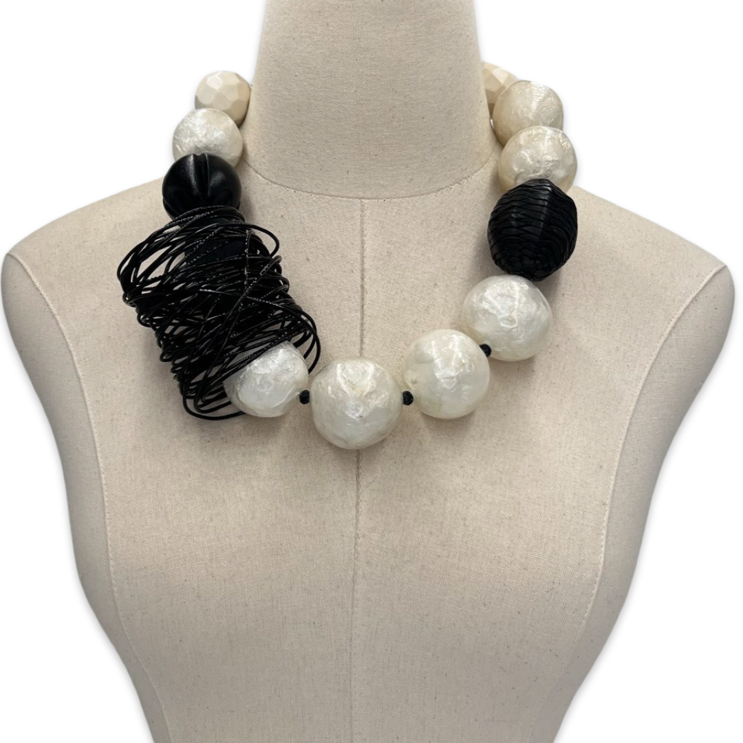 White Sand Capiz Necklace OOAK Cerese D, Inc.