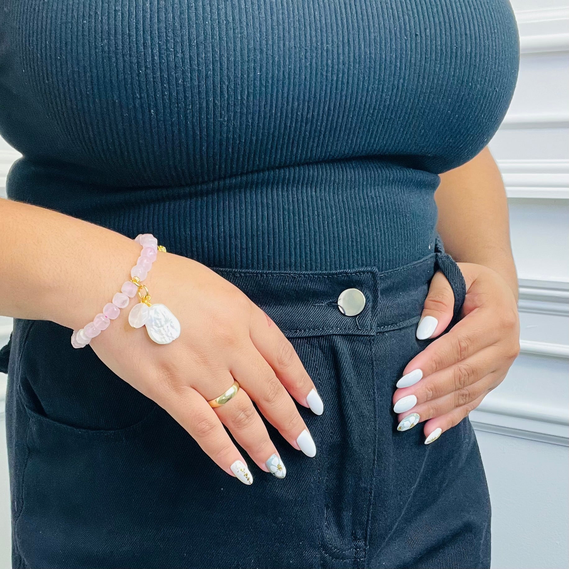 Pink Rose Quartz Puff Bracelet
