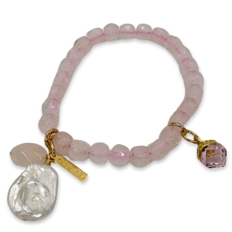 Pink Rose Quartz Puff Bracelet Bracelets Cerese D, Inc.