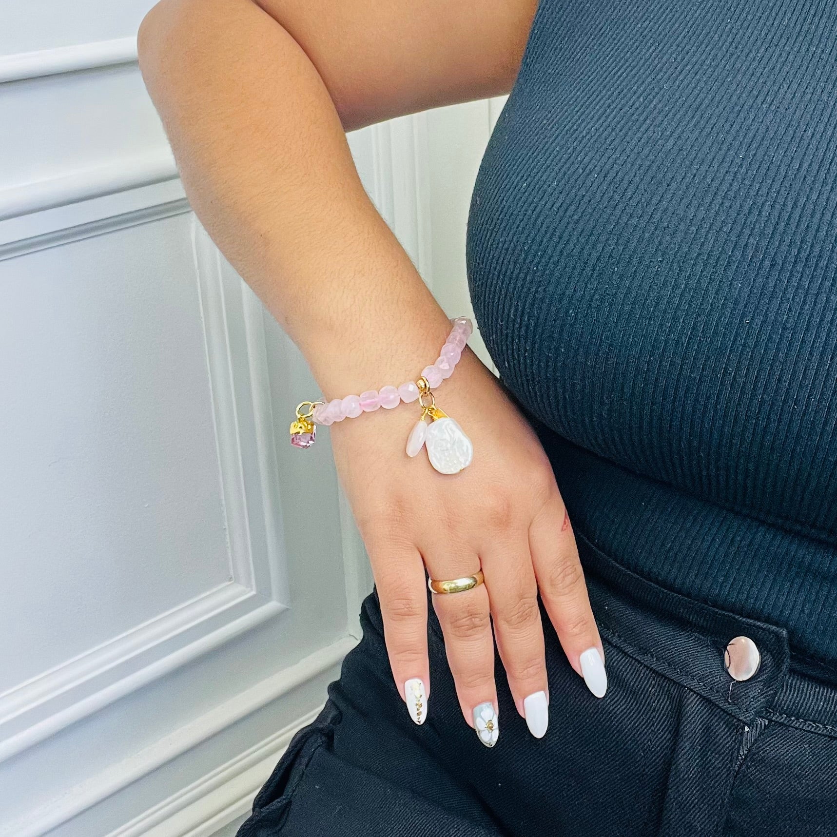 Pink Rose Quartz Puff Bracelet