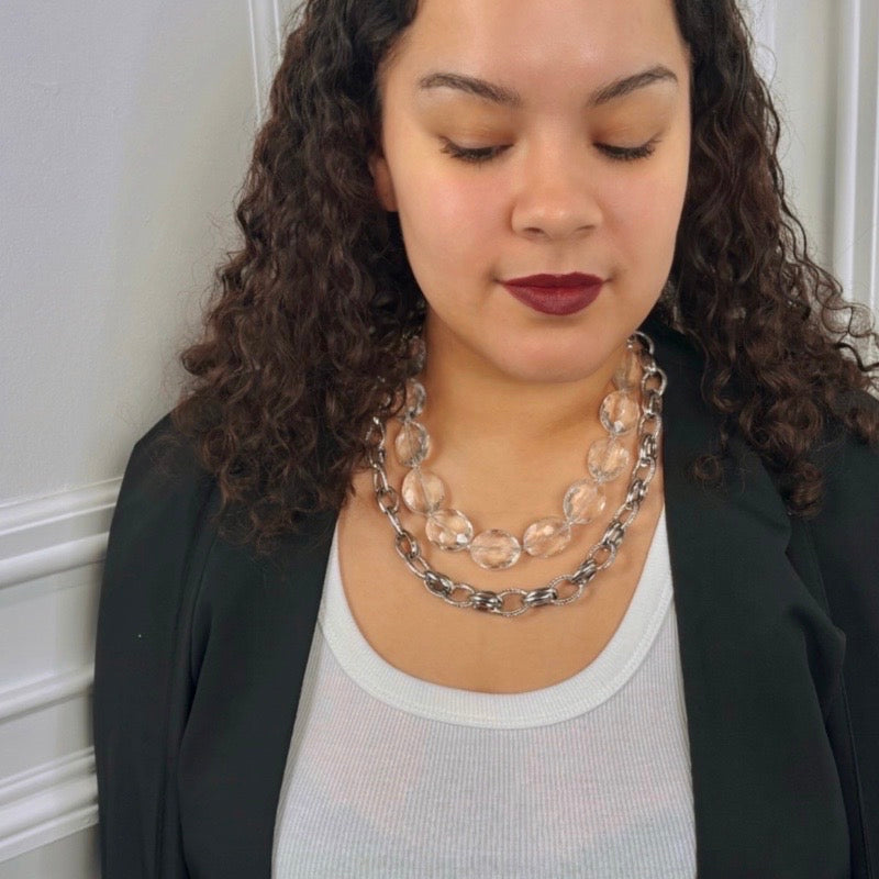 Clear Spark Crystal Cable Link Necklace Necklaces Cerese D, Inc.