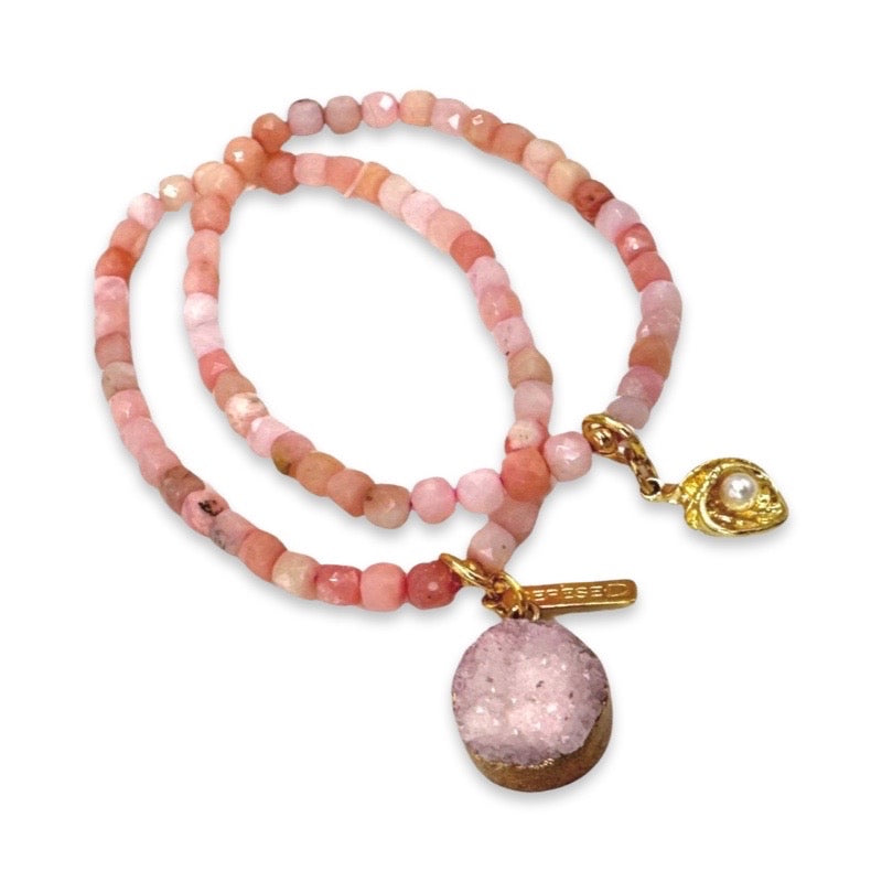 Pink Opal Button Bracelet Bracelets Cerese D, Inc.