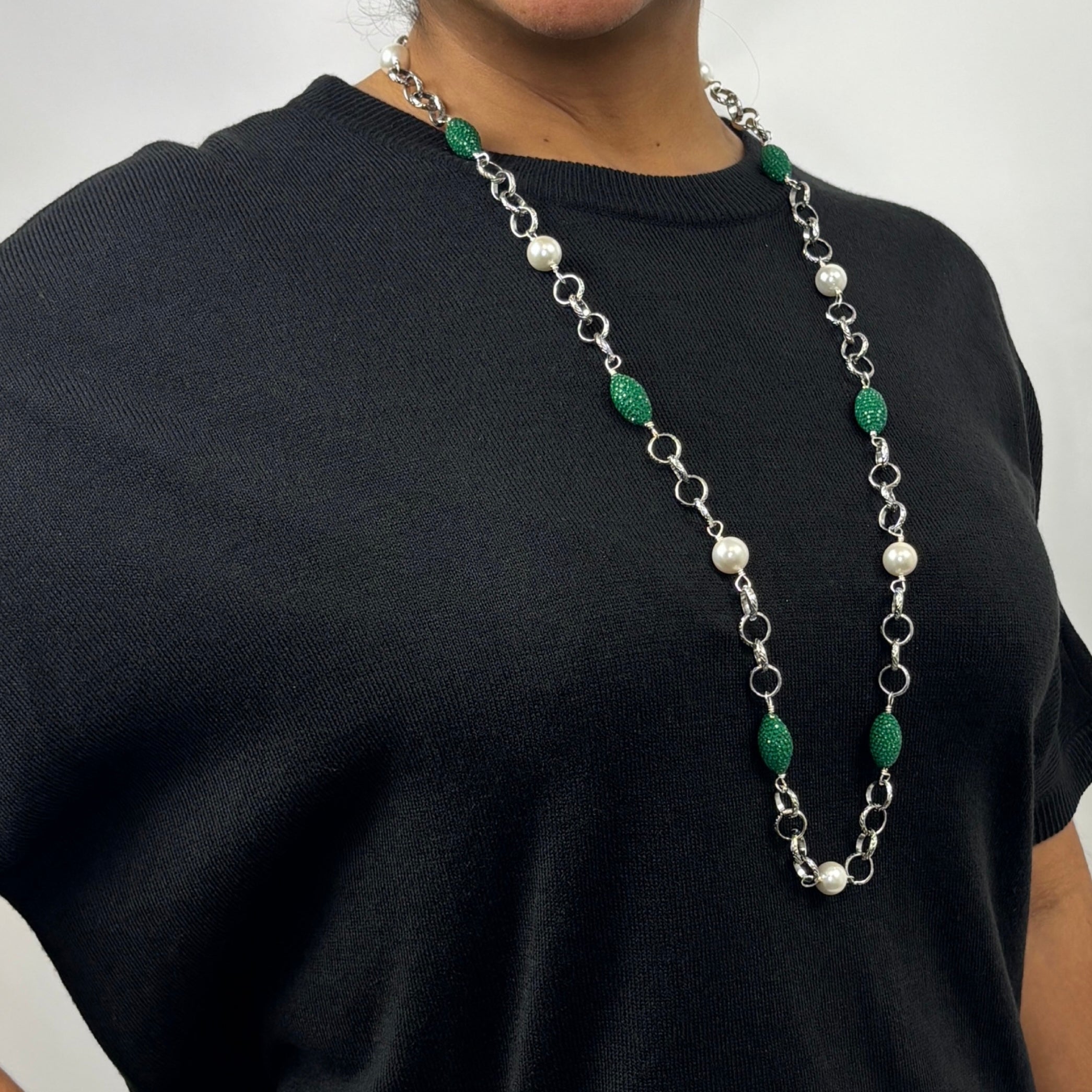 Green Cotton Long Necklace