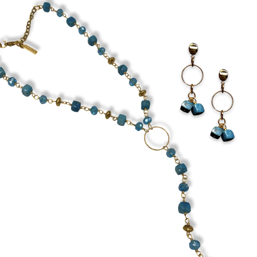 Turquoise Blue Patch Necklace Necklaces Cerese D, Inc. Gold