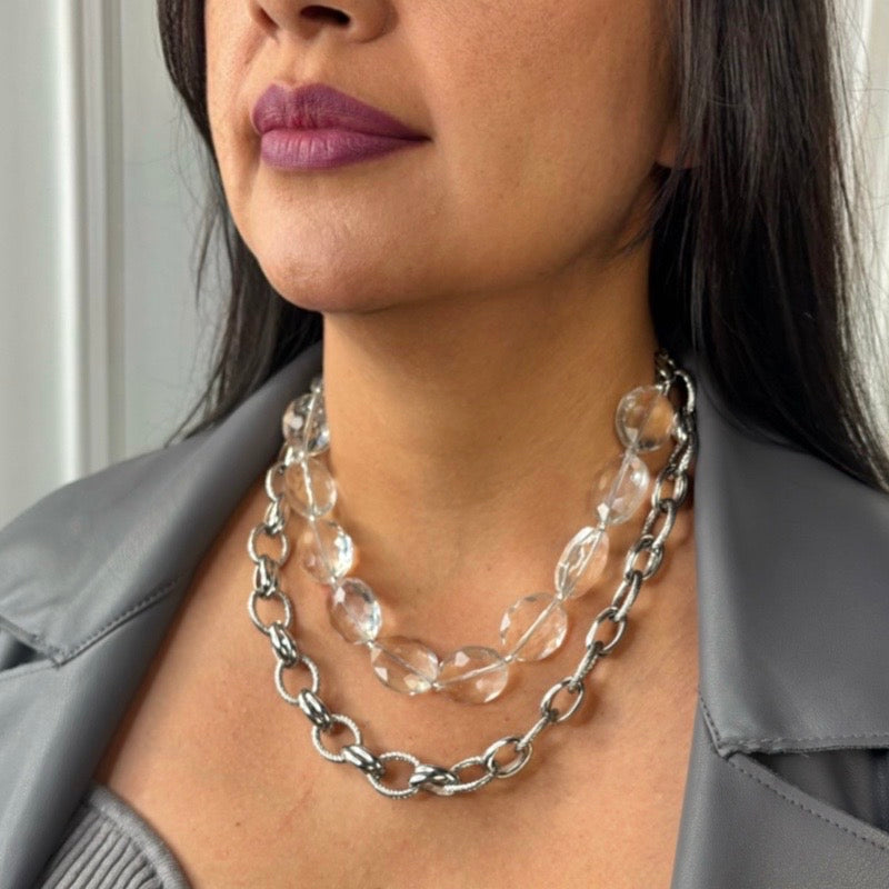 Clear Spark Crystal Cable Link Necklace Necklaces Cerese D, Inc.