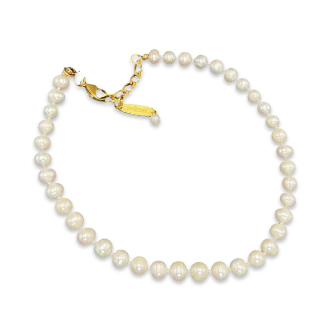 Pearl Single Simple Necklace Necklaces Cerese D, Inc. Gold