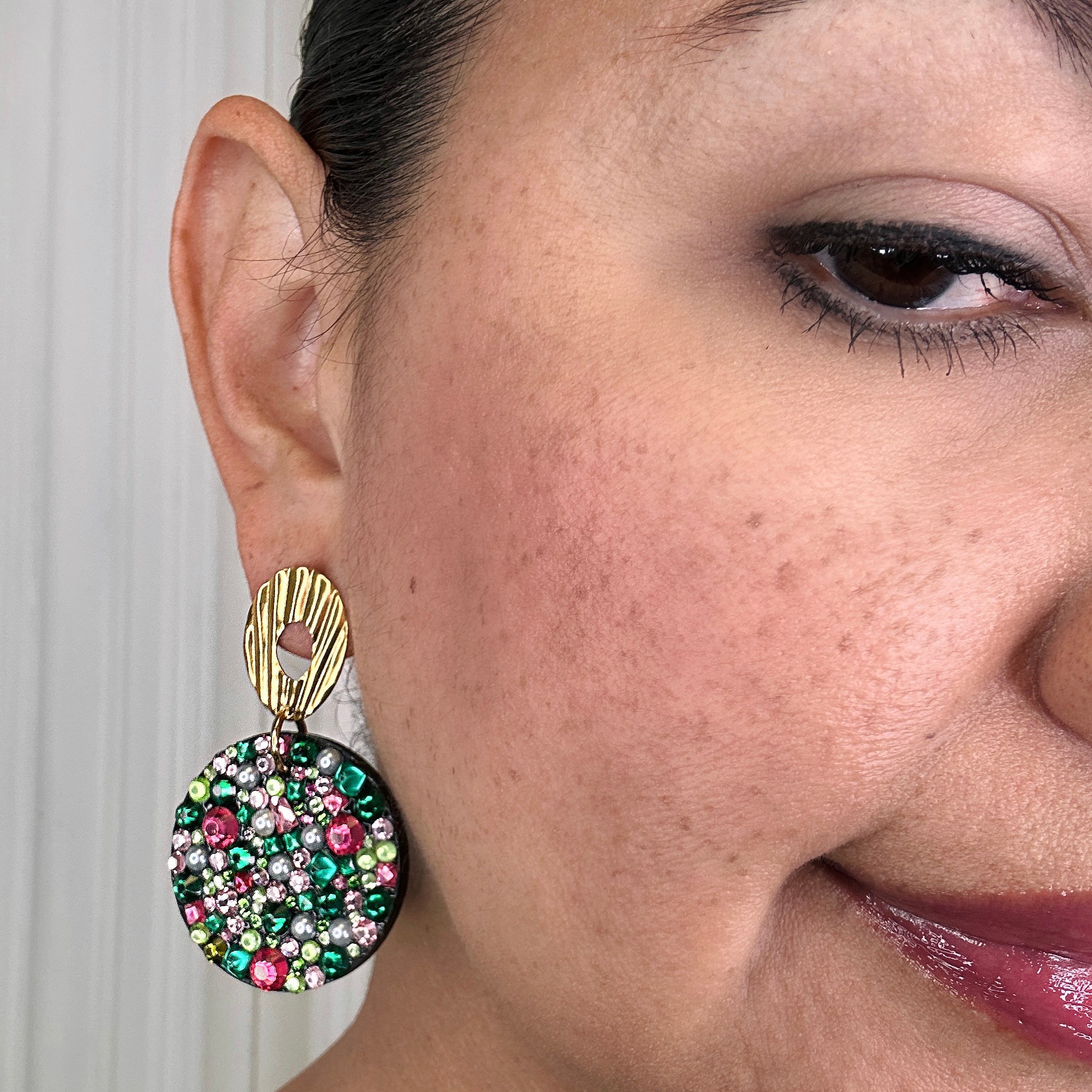 Flash Crystal Pink Green Earring
