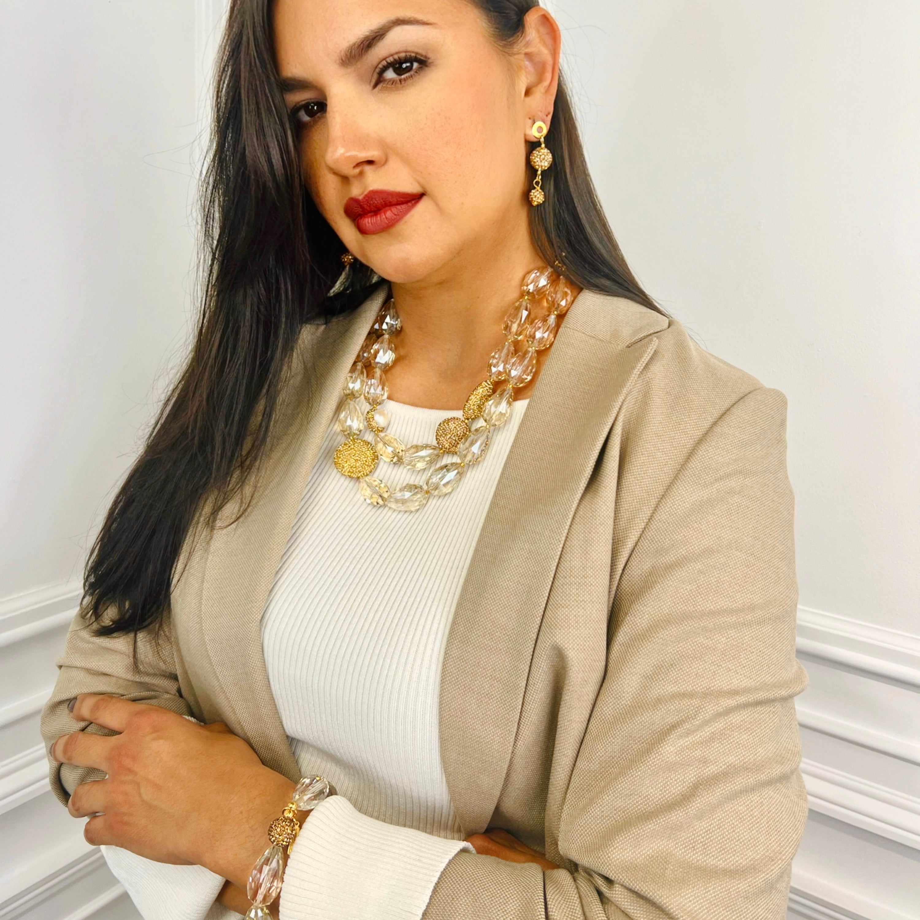 Clarion Beige Necklace Necklaces Cerese D, Inc.