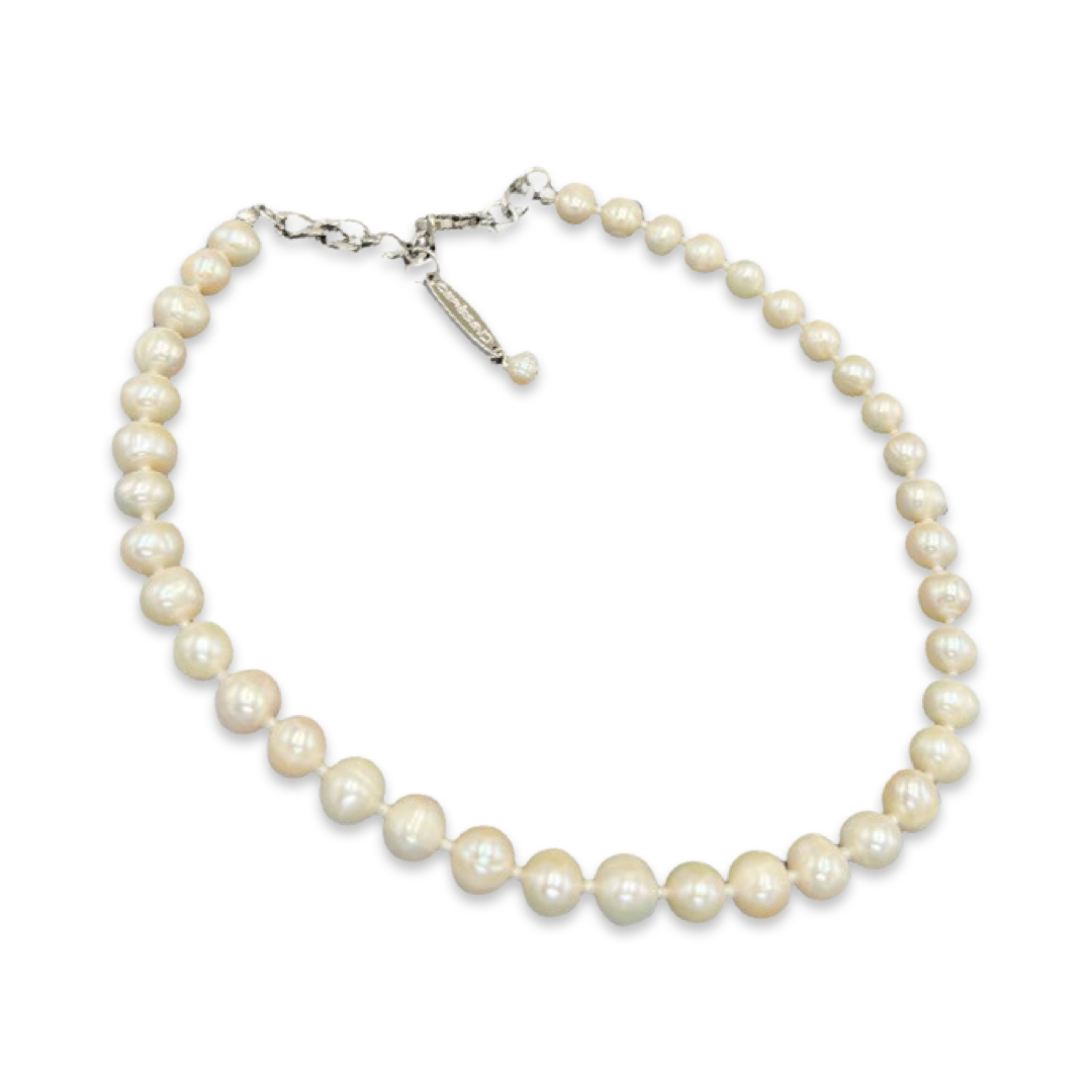 Pearl Single Simple Necklace Necklaces Cerese D, Inc. Silver