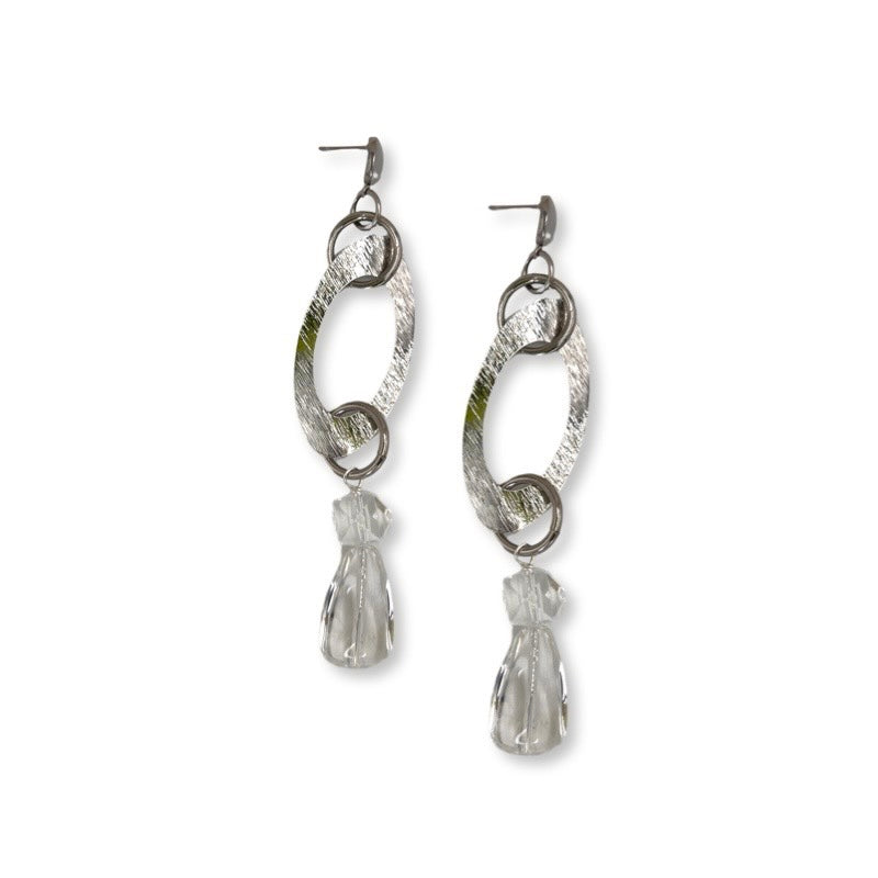 Clear Spark Hoop Drop Earring Earrings Cerese D, Inc. Silver