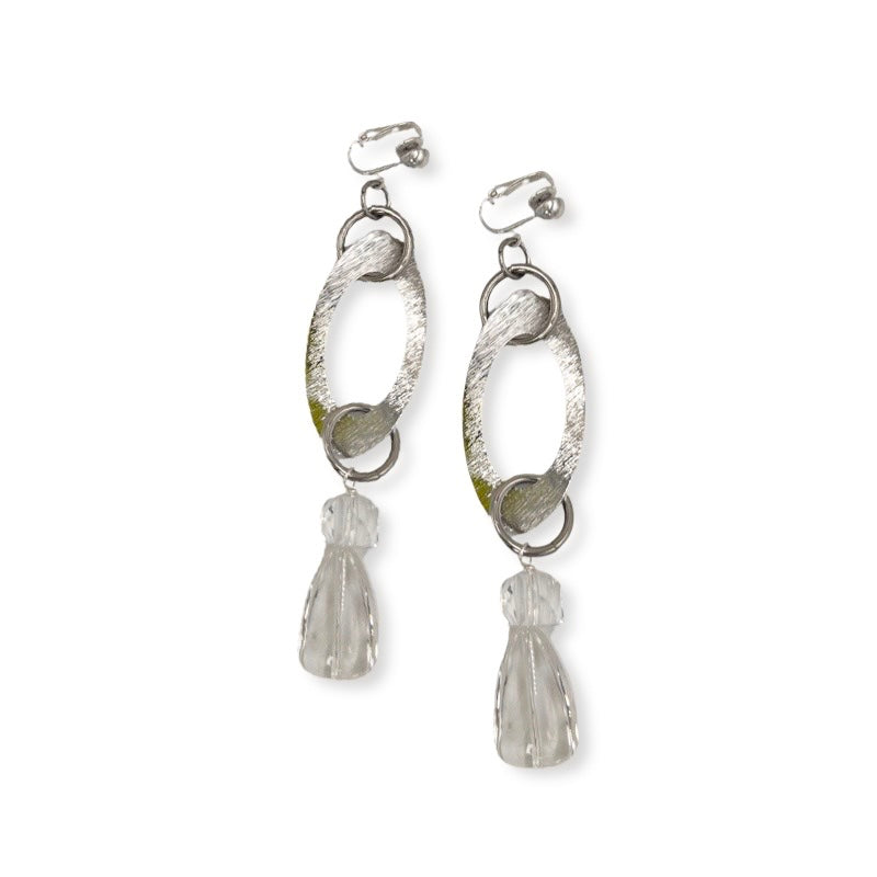 Clear Spark Hoop Drop Earring Earrings Cerese D, Inc. Silver Clip on