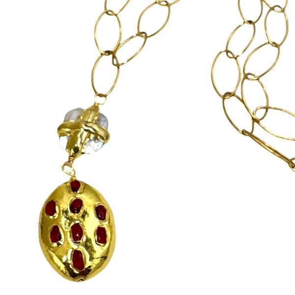 Labor Red Pearl Necklace Necklaces Cerese D, Inc.