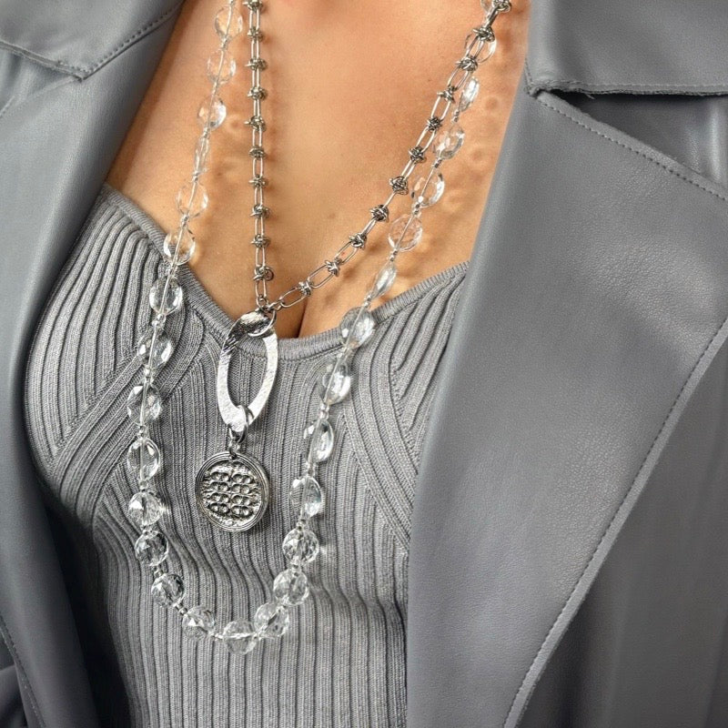 Clear Silver Spark Charm Necklace Necklaces Cerese D, Inc.