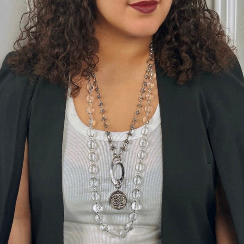 Clear Silver Spark Charm Necklace Necklaces Cerese D, Inc.