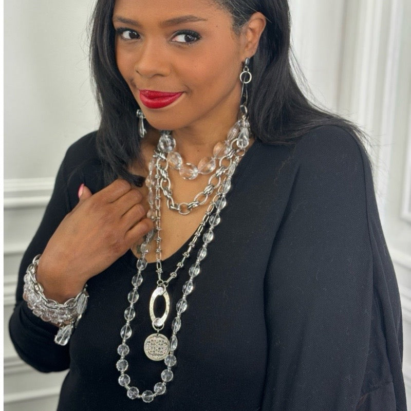 Clear Silver Spark Charm Necklace Necklaces Cerese D, Inc.
