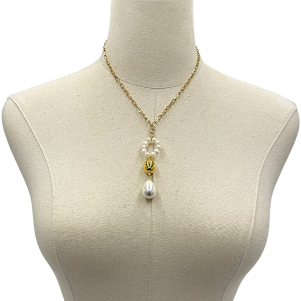 Labor White Pearl Dropplet Necklace Necklaces Cerese D, Inc.