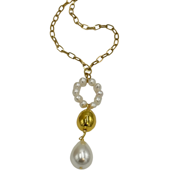 Labor White Pearl Dropplet Necklace Necklaces Cerese D, Inc.