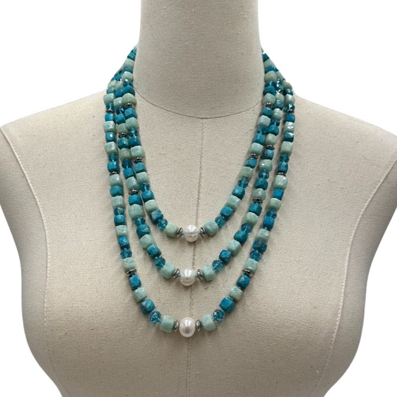 Turquoise Three Bye Necklace OOAK Cerese D, Inc.
