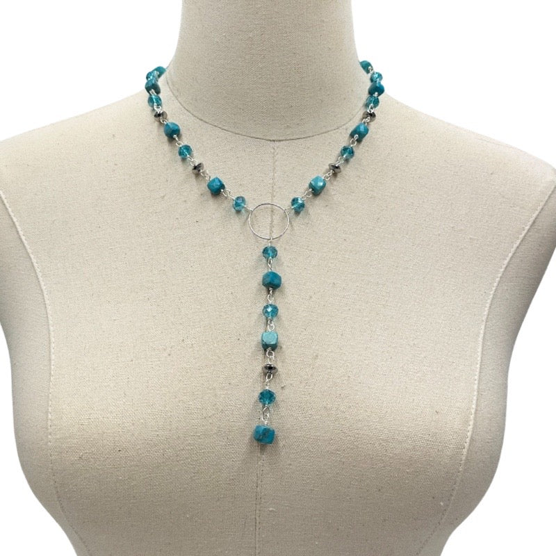 Turquoise Blue Patch Necklace Necklaces Cerese D, Inc. Silver