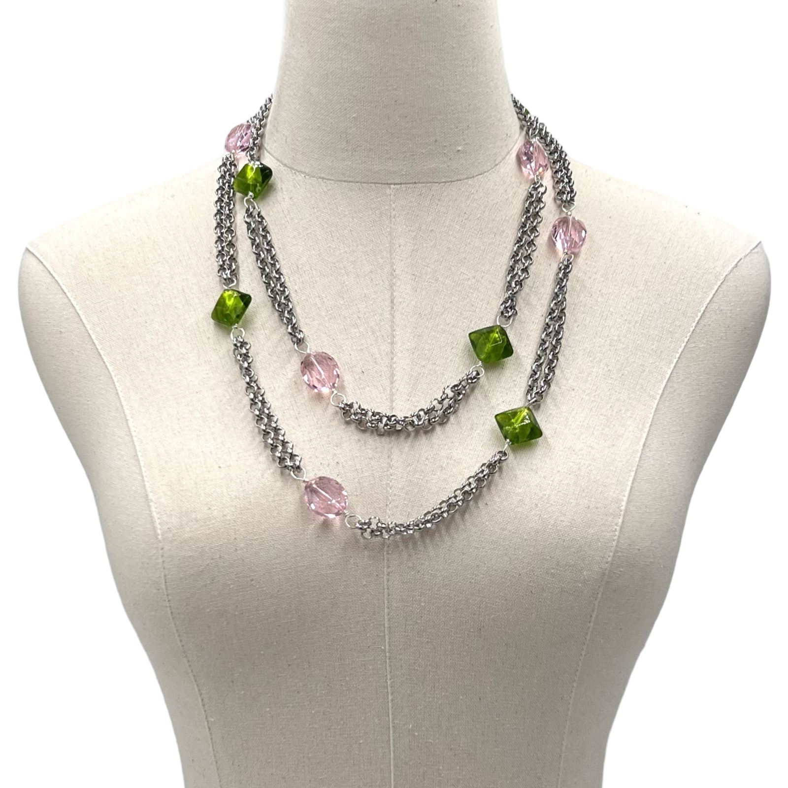 Stations Pink & Green Necklace