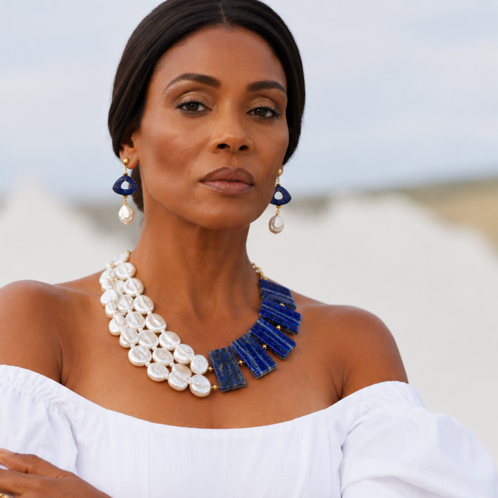 Lapis Pearl Necklace Set