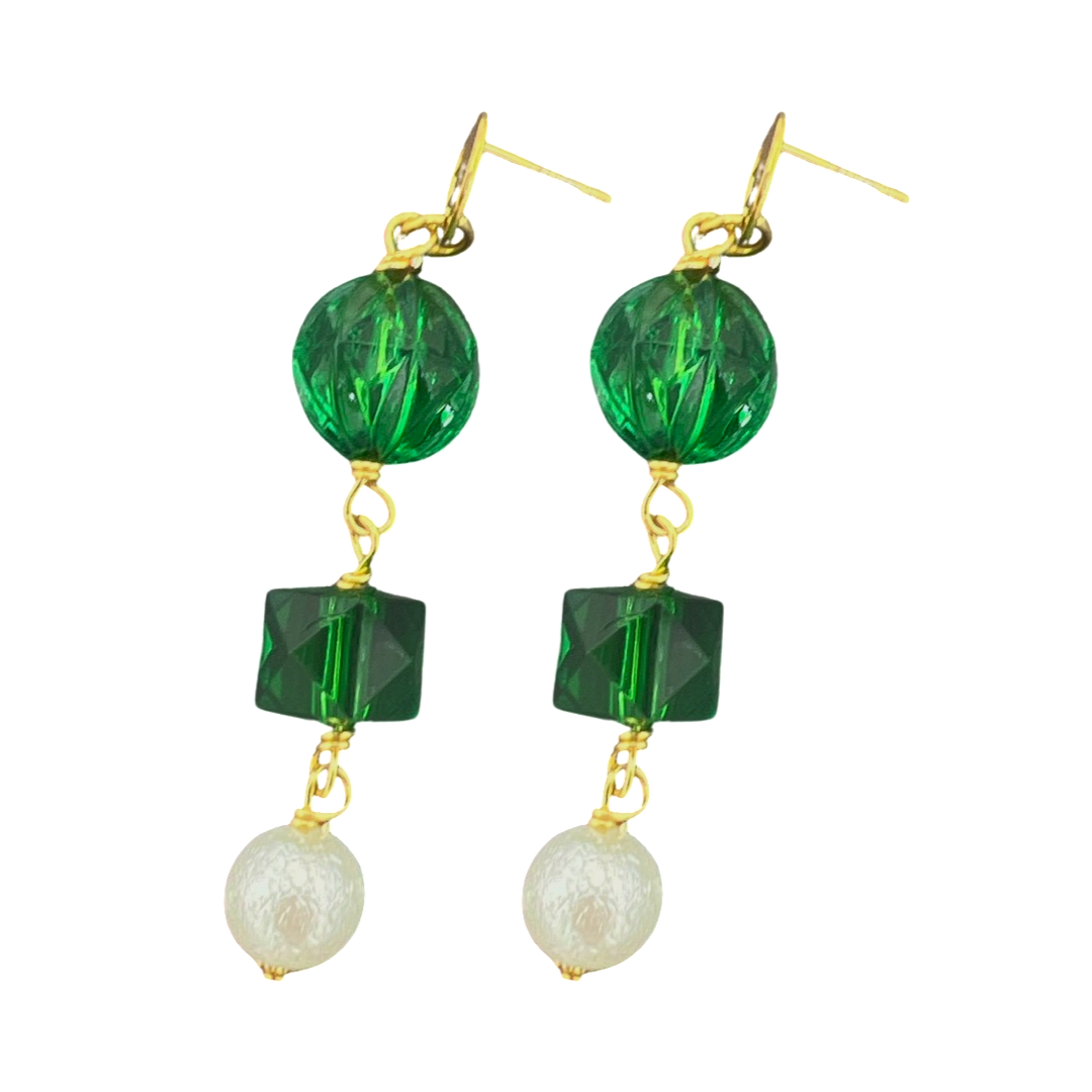 Link Chain Green Earring Earrings Cerese D, Inc. Gold