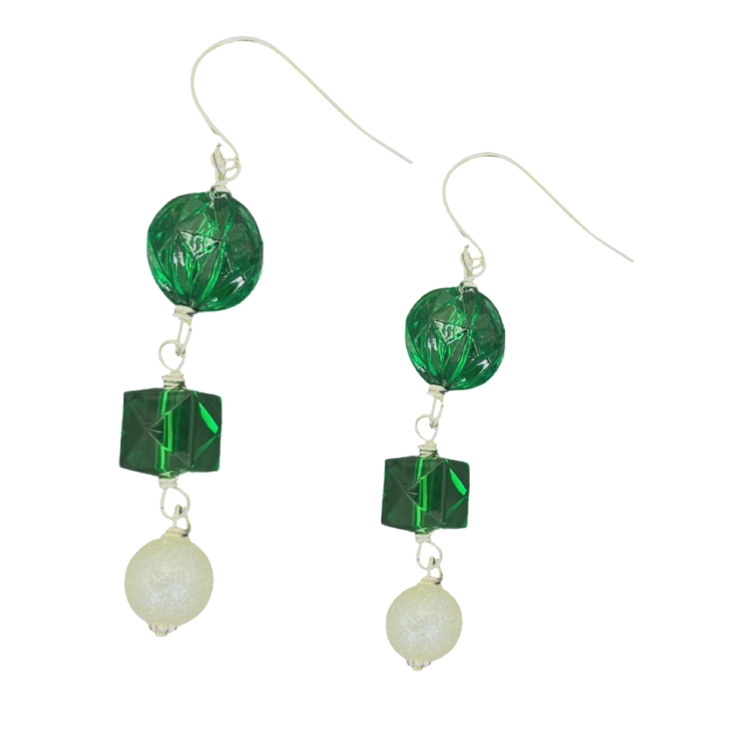 Link Chain Green Earring Earrings Cerese D, Inc. Silver