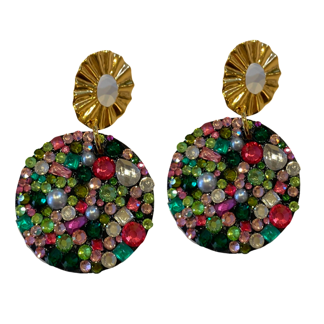 Flash Crystal Pink Green Earring Earrings Cerese D, Inc. Gold Post Top