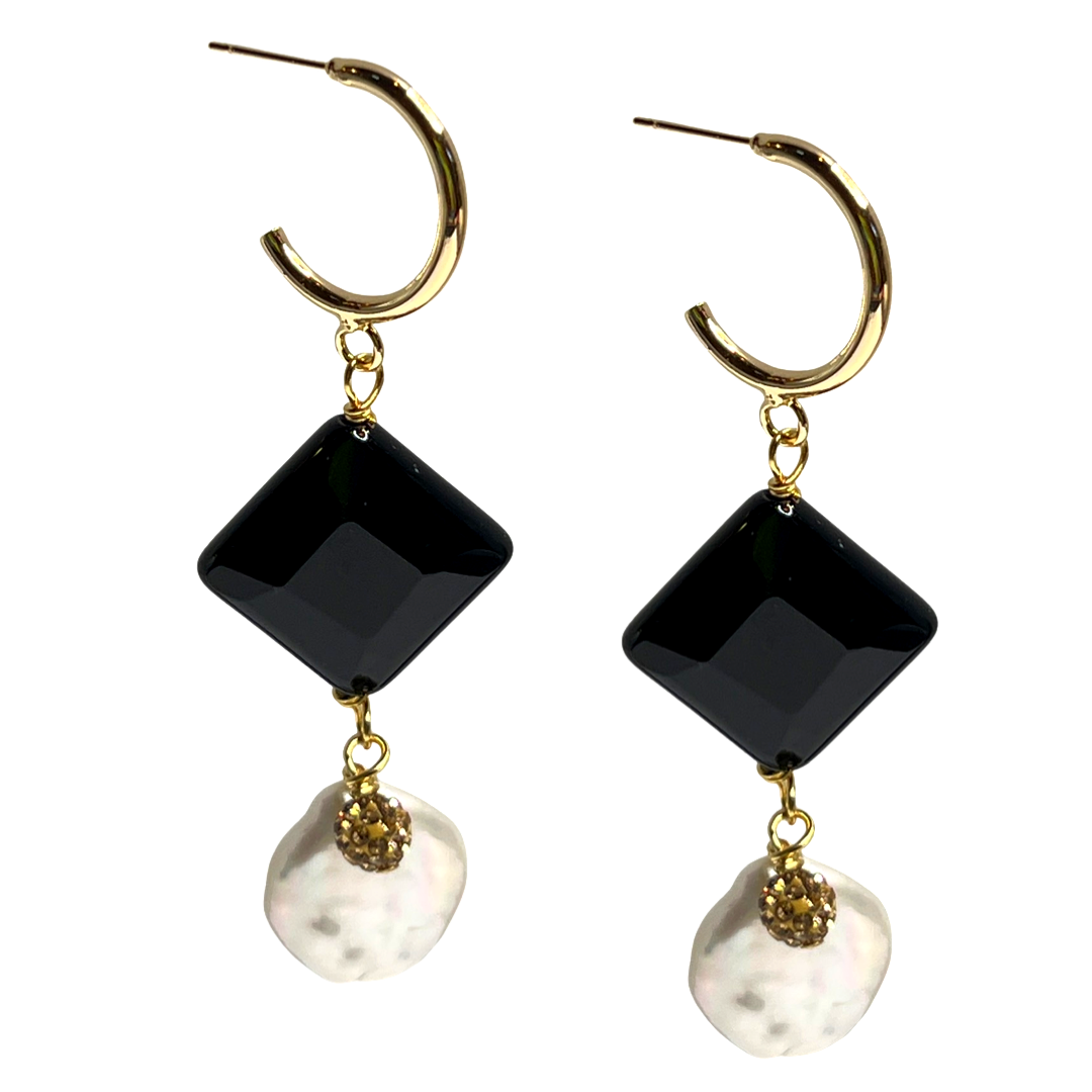 Rich Black Square Earring Earrings Cerese D, Inc. Gold