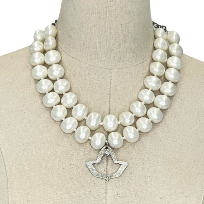 AKA Classic Pearl Double Necklace AKA Necklaces Cerese D Jewelry Silver Open Ivy