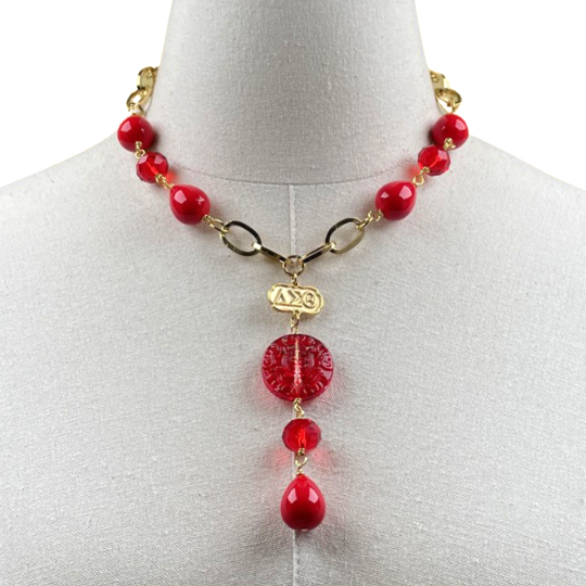 Delta Fantastic Red Necklace DELTA Necklaces Cerese D, Inc. Option A - Y Style Gold
