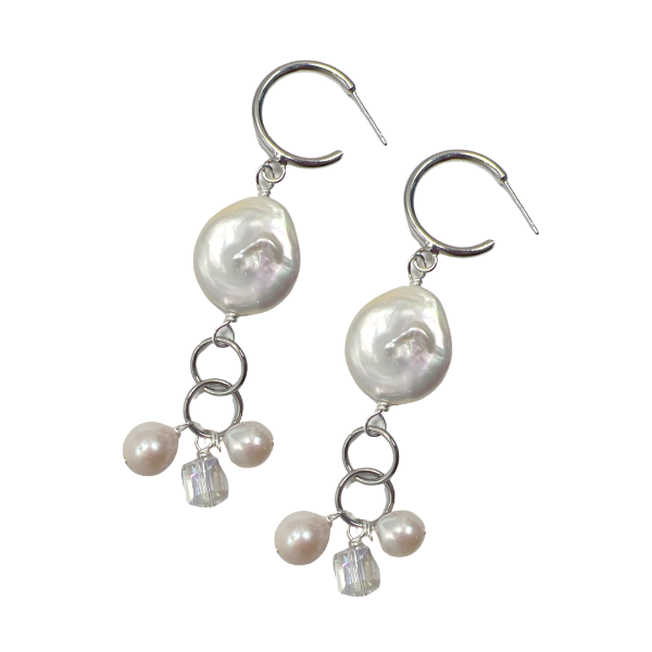 Little Feather Angelic Pearl Earrings Earrings Cerese D, Inc. Silver