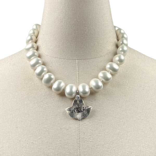 AKA Classic Pearl Single Necklace AKA Necklaces Cerese D Jewelry Silver Leaf