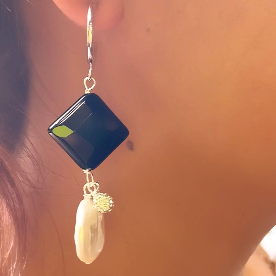 Rich Black Square Earring Earrings Cerese D, Inc.