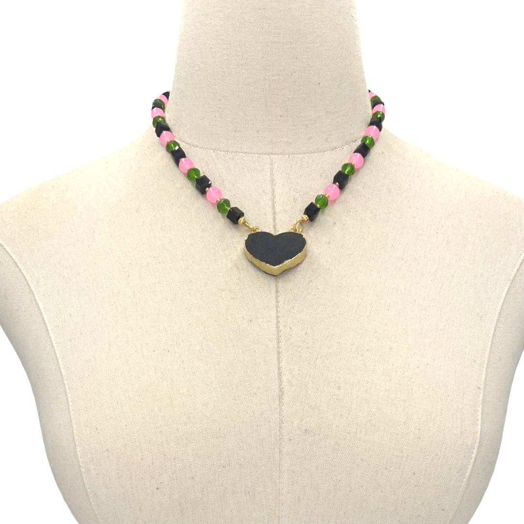 AKA Green Heart Necklace AKA Necklaces Cerese D, Inc. C: Black Pink Green
