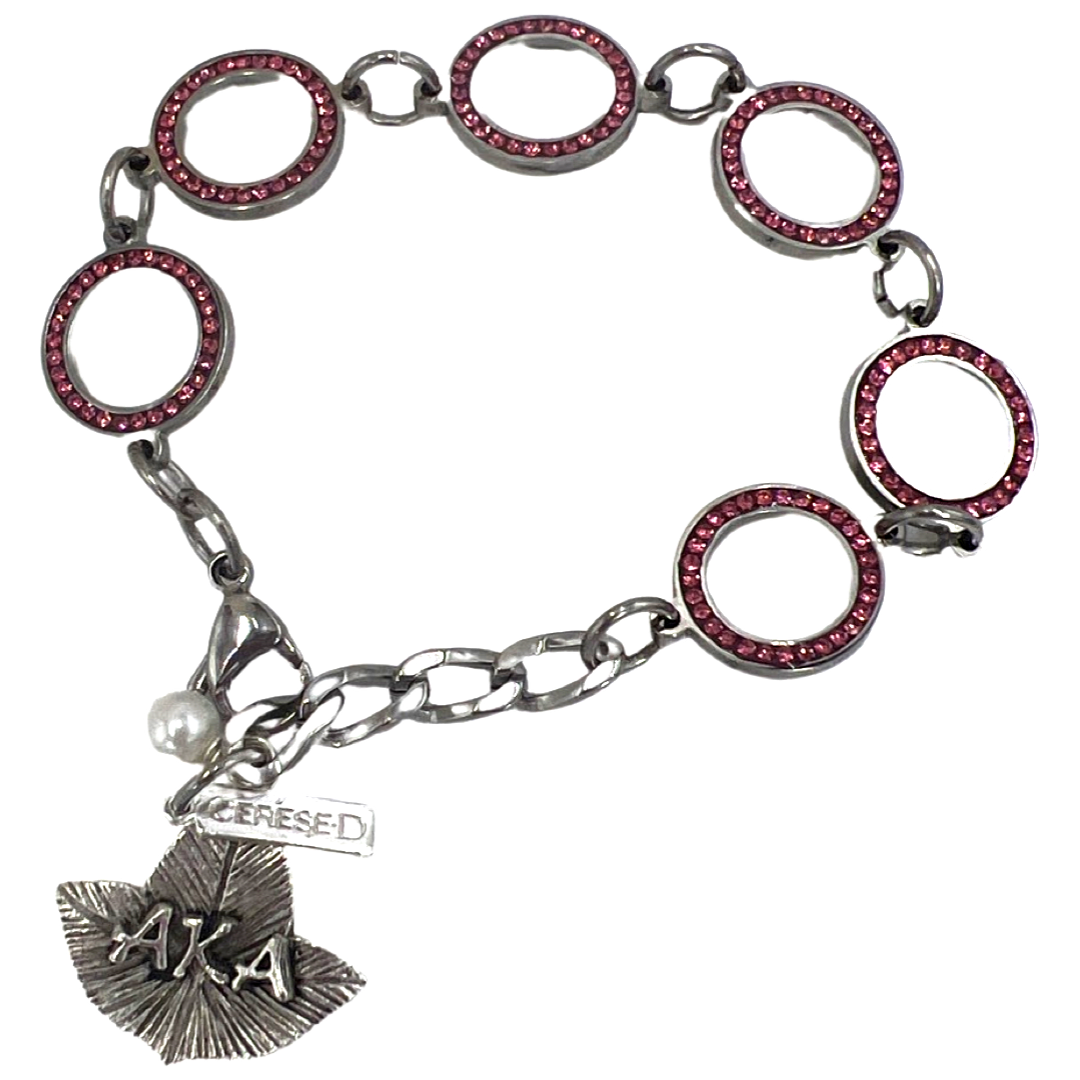 AKA Pink Panther Crystal Bracelet AKA Bracelets Cerese D, Inc. Silver Leaf