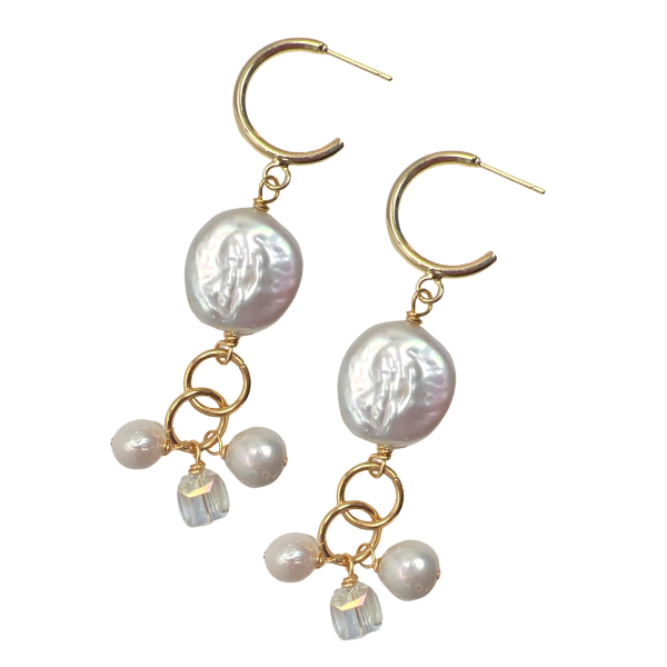 Little Feather Angelic Pearl Earrings Earrings Cerese D, Inc. Gold