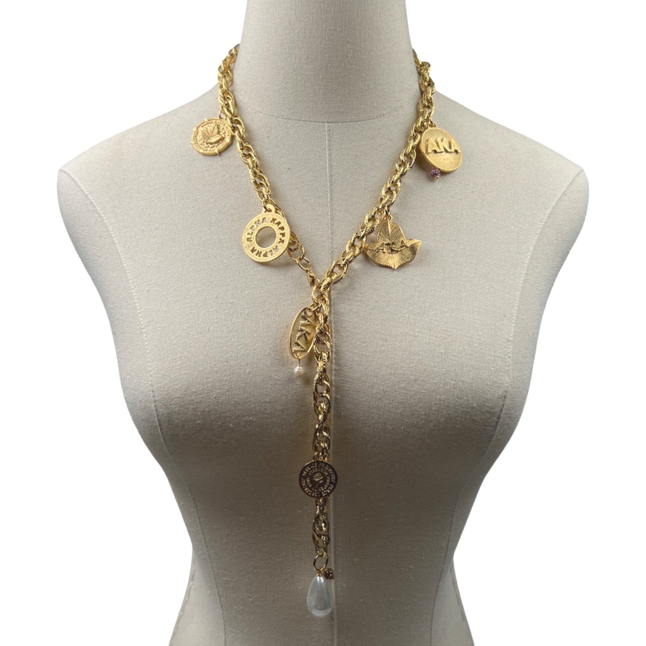 AKA Charm Lariat Necklace AKA Necklaces Cerese D, Inc. Gold