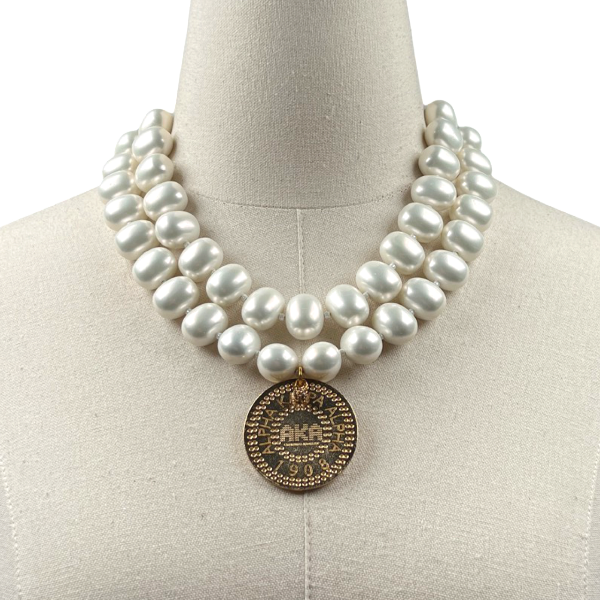 AKA Classic Pearl Double Necklace AKA Necklaces Cerese D Jewelry Gold Modern DBL