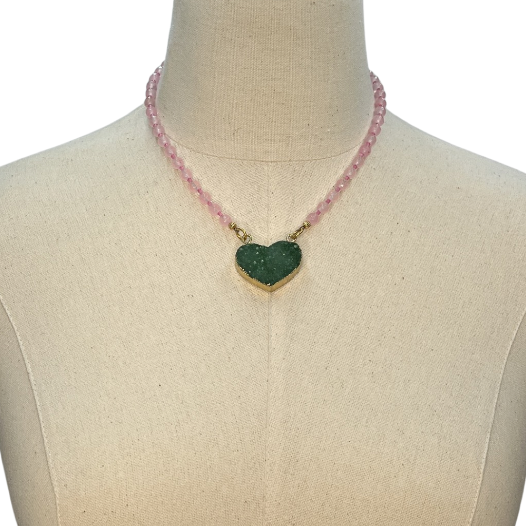AKA Green Heart Necklace AKA Necklaces Cerese D, Inc. A: Rose Qaurtz