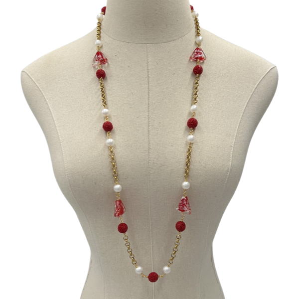 Delta Pyramid Carved Coral Necklace DELTA Necklaces Cerese D Jewelry Gold