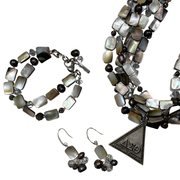 Silver Rectangular Mother of Pearl Multi Strand Necklace CLOSED Delta Cerese D, Inc.