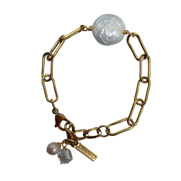 Little Feather Charming Pearl Bracelet Bracelets Cerese D, Inc. Gold