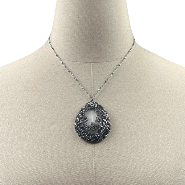 Mother of Pearl Pave Pendant Necklace AKA Necklaces Cerese D, Inc. Silver