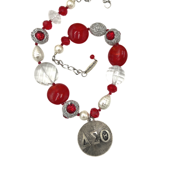 Delta Sigma Theta Red Foil, Shell Pearl, Bling DELTA Necklaces Cerese D Jewelry   