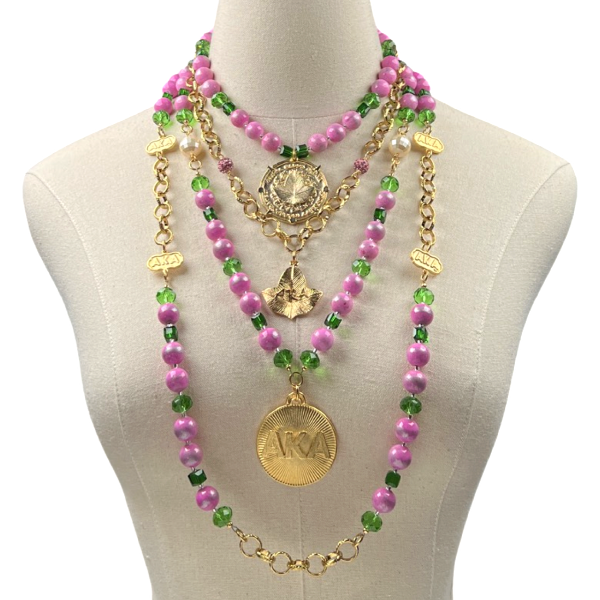 AKA Summer Pink Agate Necklace Set AKA Necklaces Cerese D, Inc. Gold