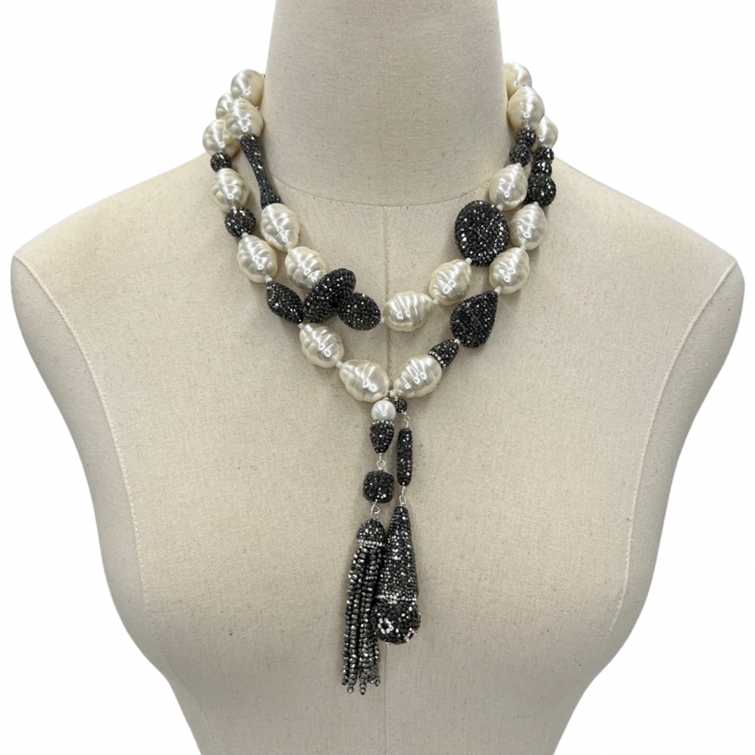 Crumbling Towers Necklace Necklaces Cerese D, Inc. Black and White