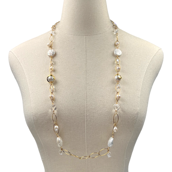 Little Feather Alluring Pearl Necklace Necklaces Cerese D, Inc. Gold