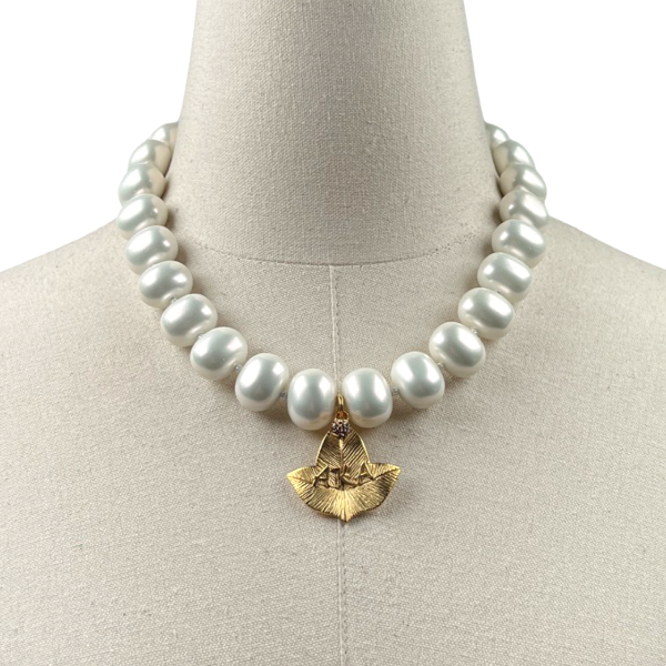 AKA Classic Pearl Single Necklace AKA Necklaces Cerese D Jewelry Gold Leaf