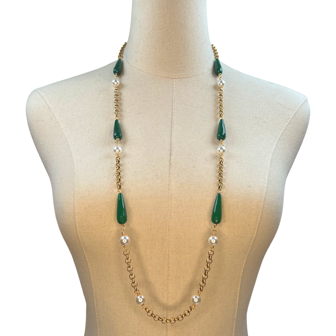Green Droplet Necklace LINKS Necklaces Cerese D, Inc. Gold